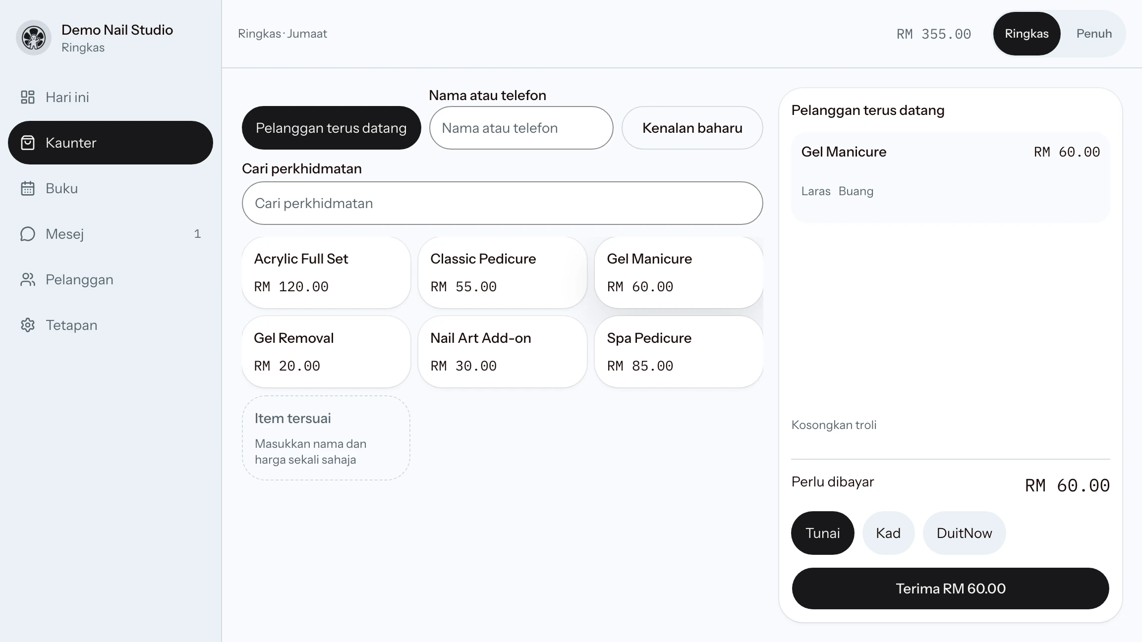 Meja Ringkas Kipas yang menunjukkan jadual janji temu harian